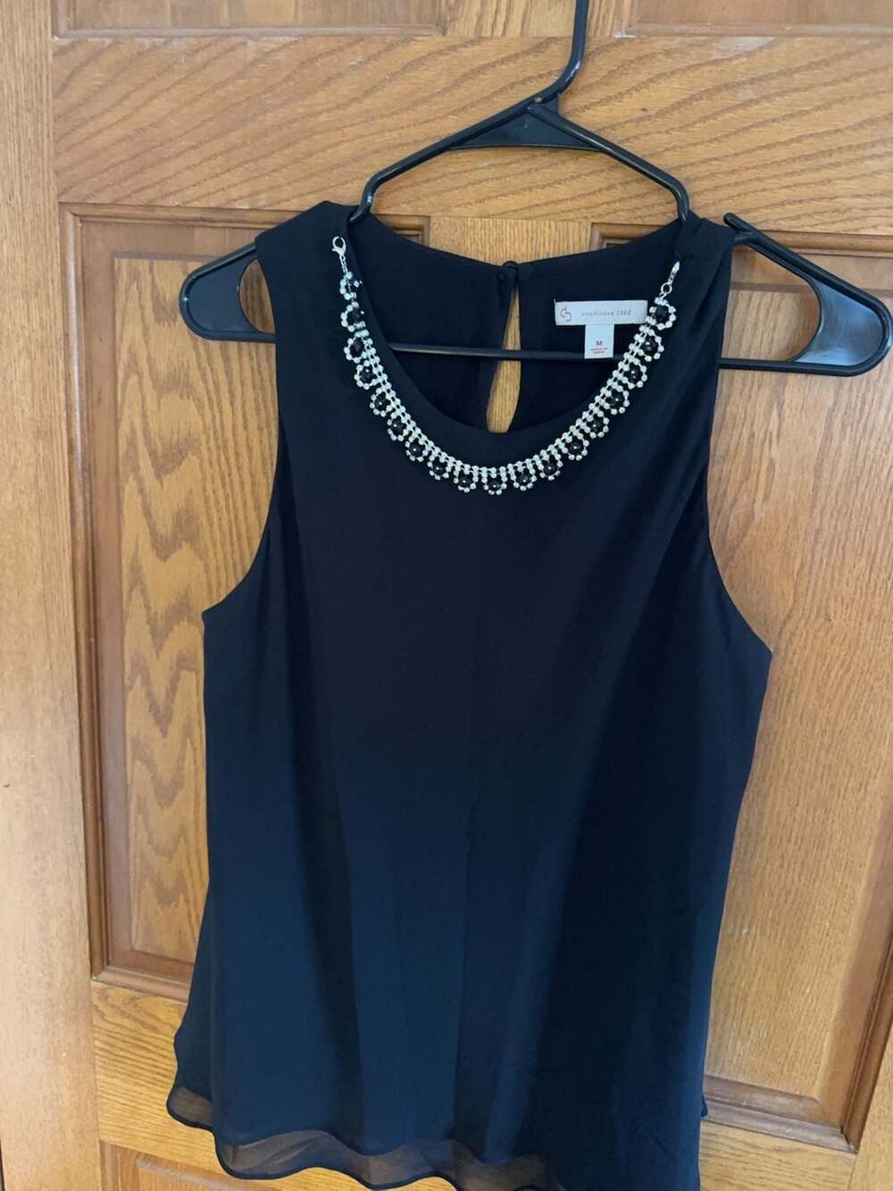 Christopher & Banks Established 1962 Black Sleeveless Embellished Neckline Blous